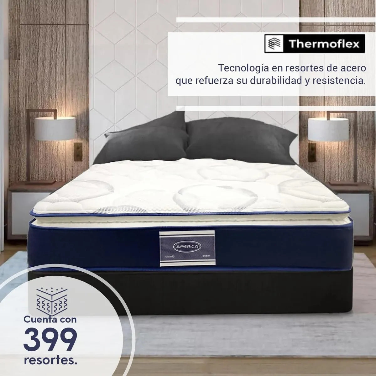 Colchón América Matrimonial Dubái Ortopédico Euro Pillow Top Color Blanco