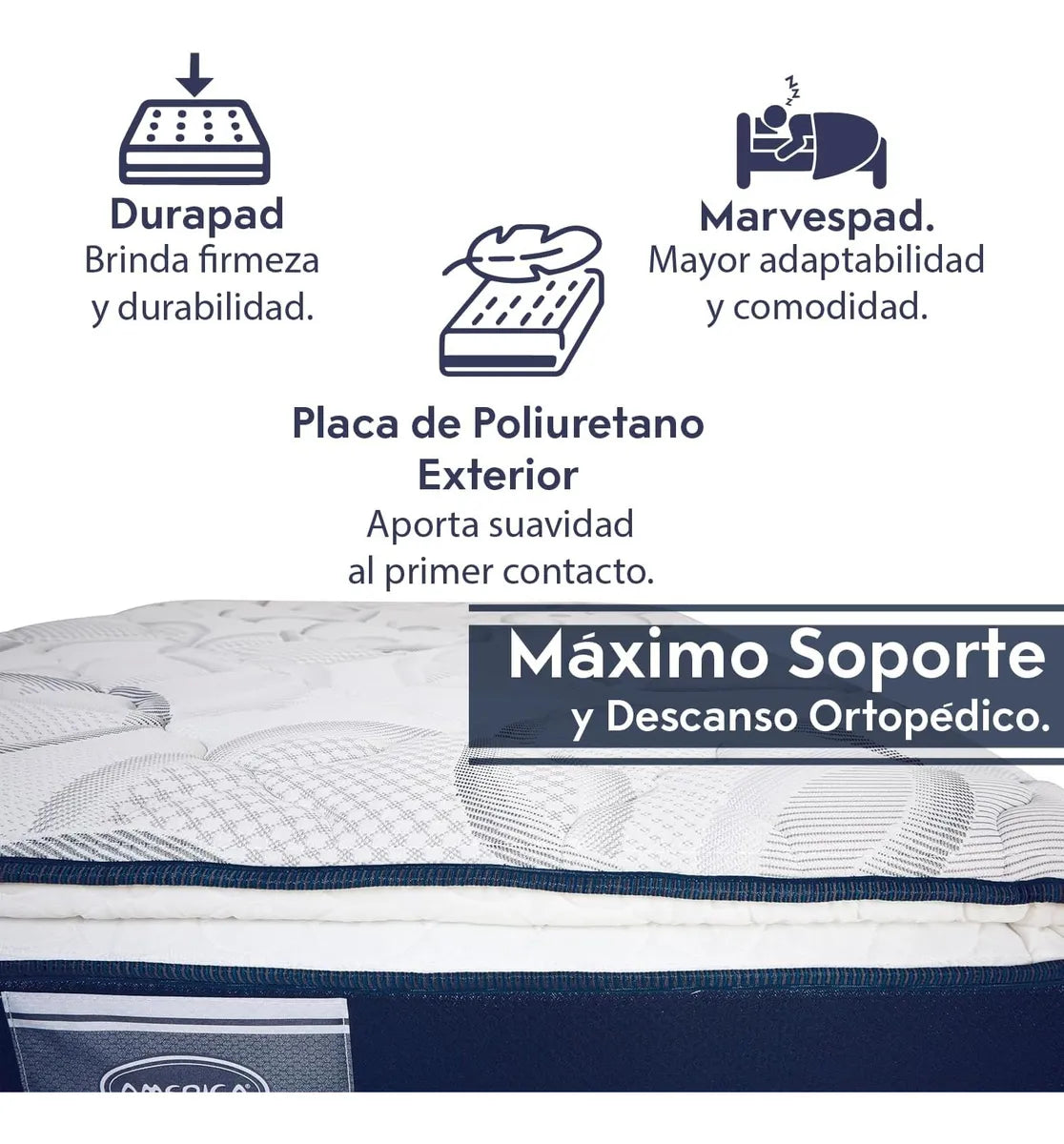 Colchón América Matrimonial Dubái Ortopédico Euro Pillow Top Color Blanco