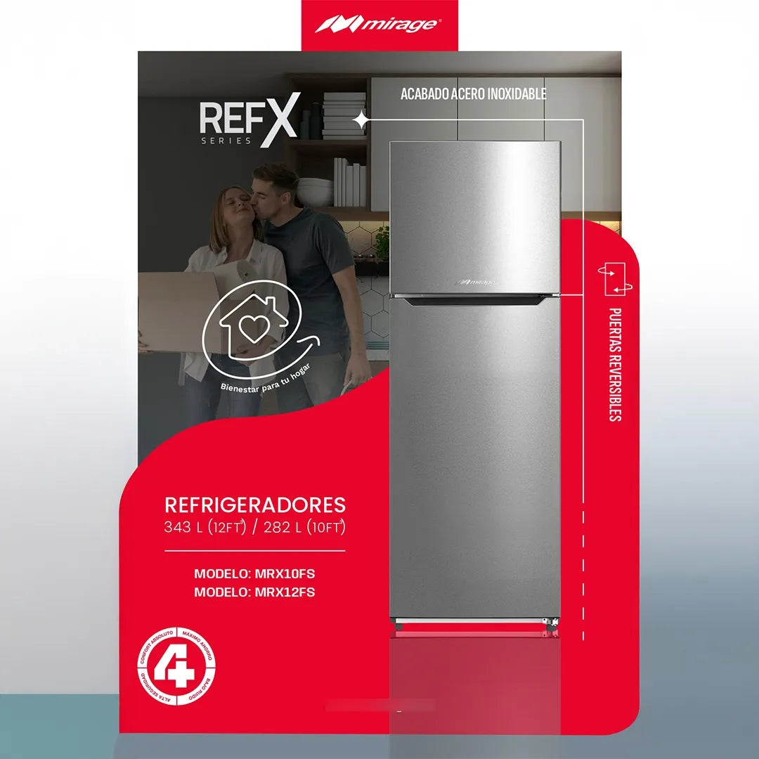 Refrigerador De 12 Ft3 Mirage Acero Inoxidable Doble Puerta Gris