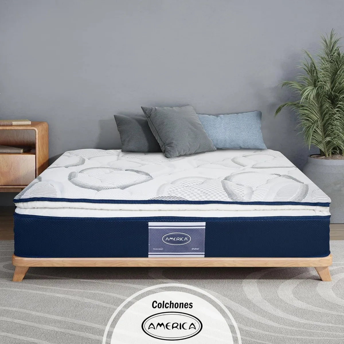 Colchón América Matrimonial Dubái Ortopédico Euro Pillow Top Color Blanco
