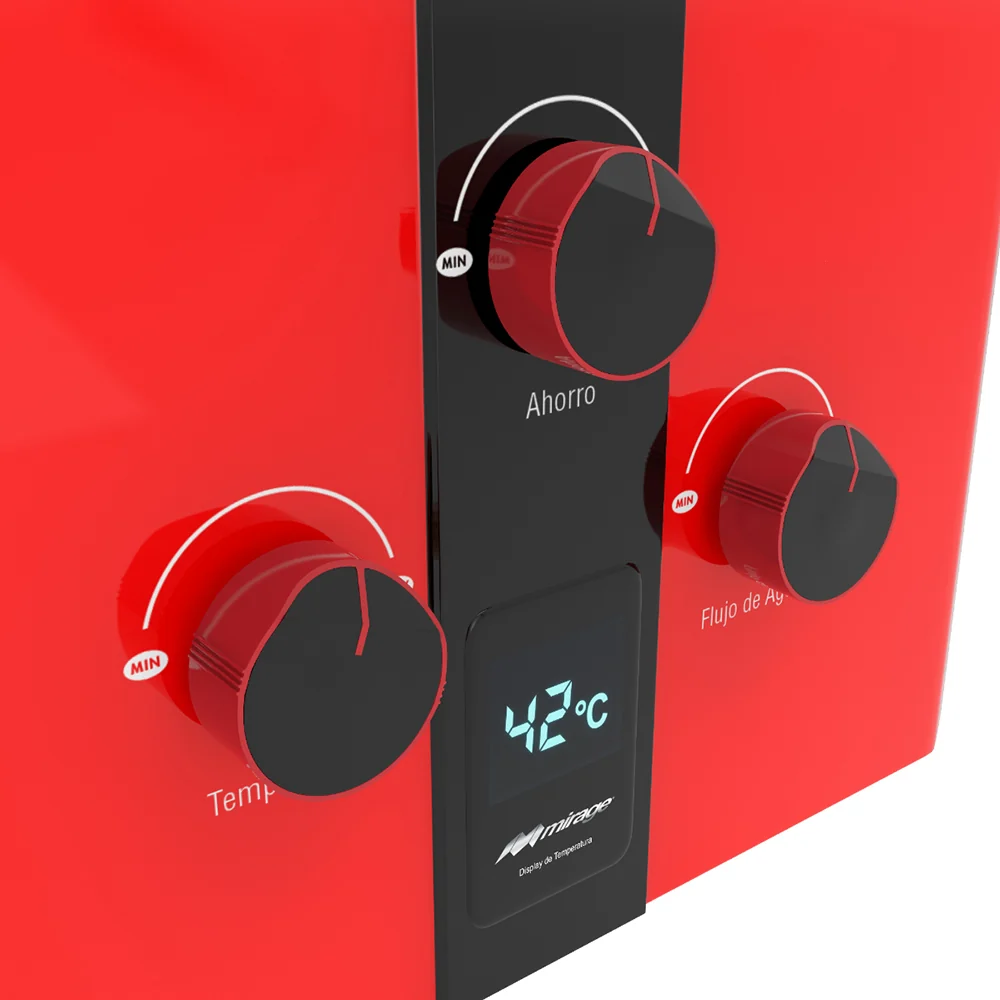 Mirage Boiler Gas LP, Serie Flux, 10L/min, Color Rojo Modelo MBF10BB