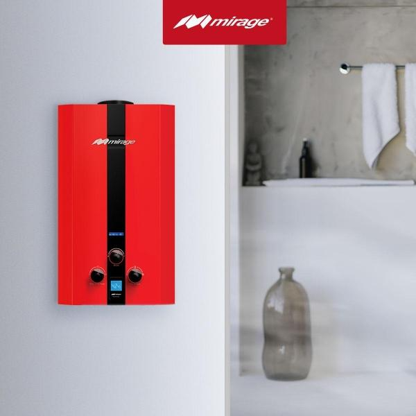 Mirage Boiler Gas LP, Serie Flux, 10L/min, Color Rojo Modelo MBF10BB