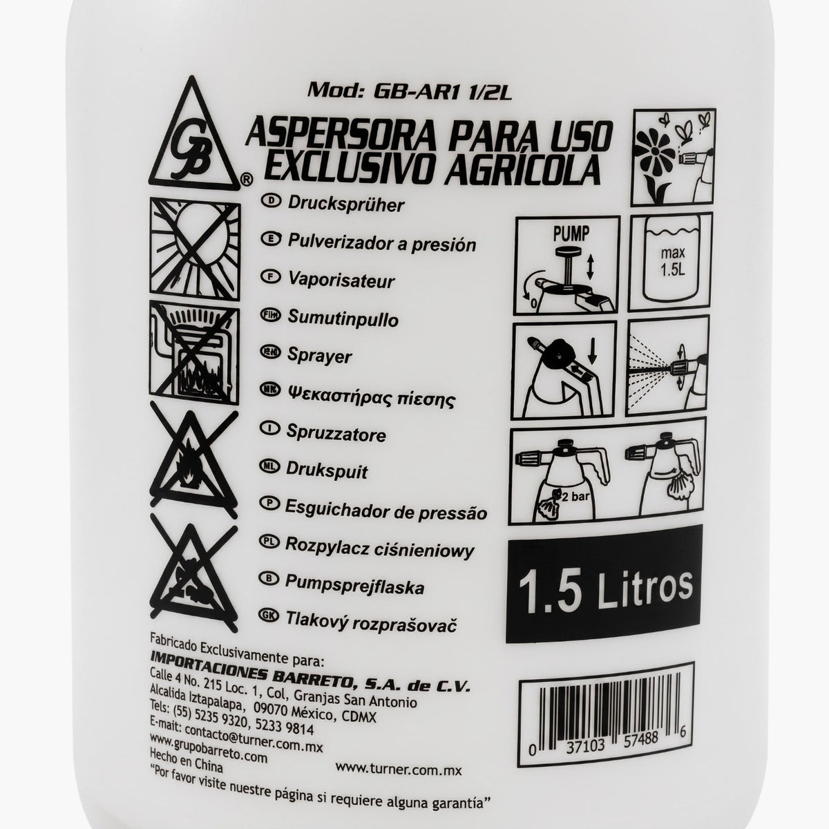 Aspersor 1.5Lts Con Lanza, Manguera Incluye Valvula - Gb-Ar1-1/2L