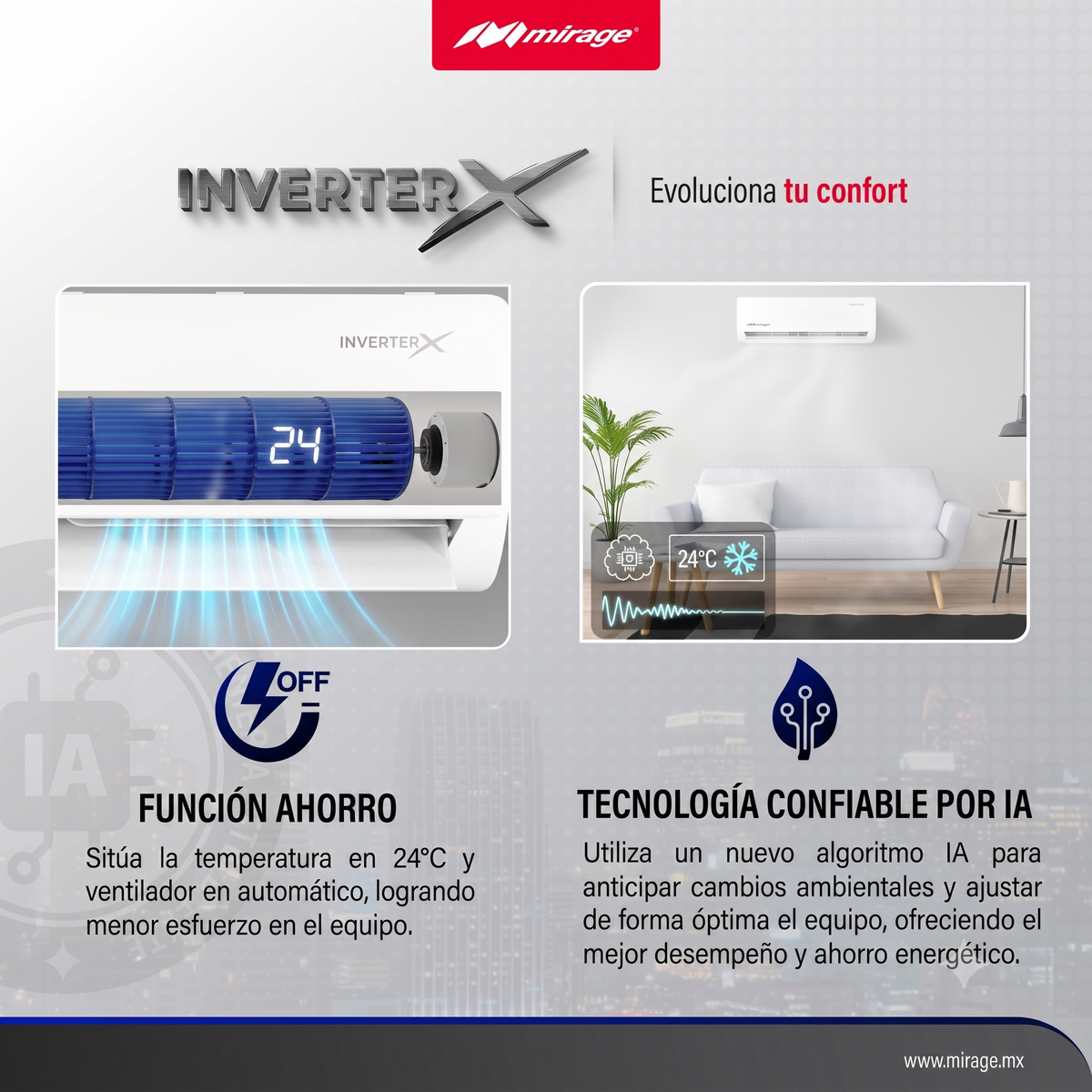 Minisplit Mirage Inverter X - 2 Ton, 220V, Frío y Calor (CMC261X)