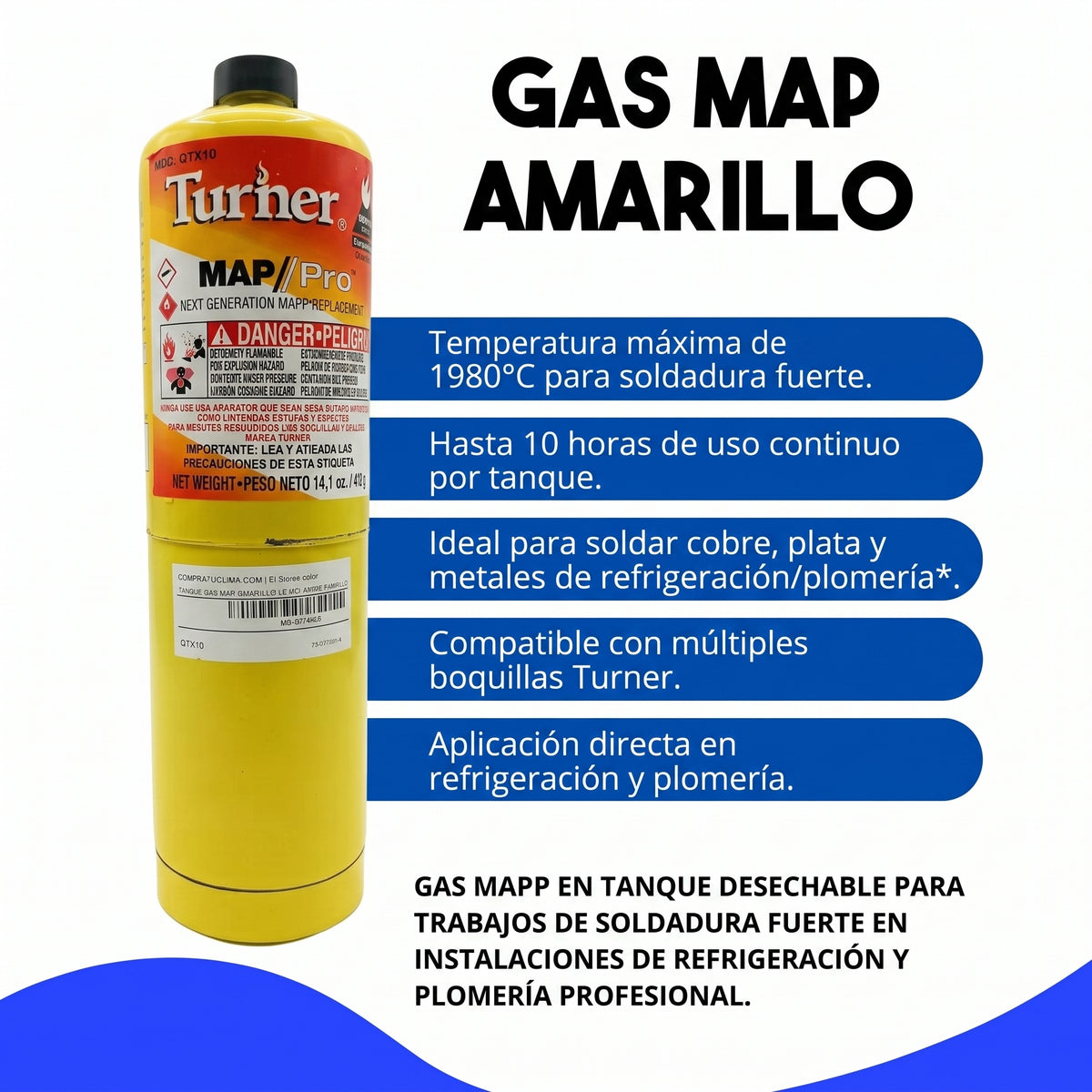Tanque Turner Color Amarillo Con Propileno (map/pro) 400g