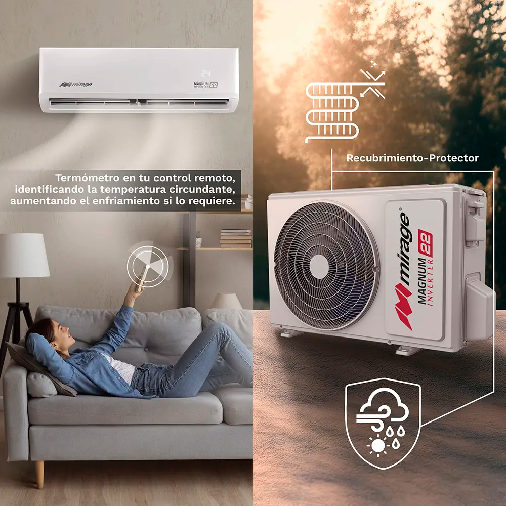 Minisplit Mirage Inverter Magnum 22 - 1  Ton, 110V, Frío y Calor (CMC120V)