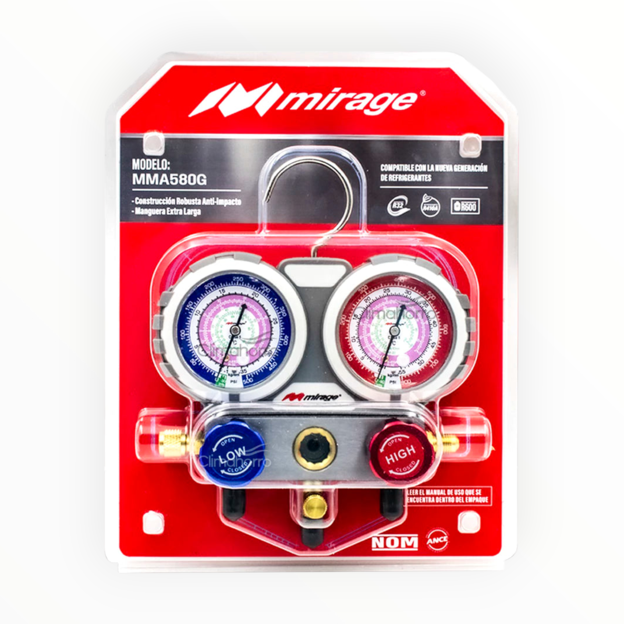 Juego Manómetros Refrigeración Mirage Mma580g R410 R32 R22 R134 1.5m
