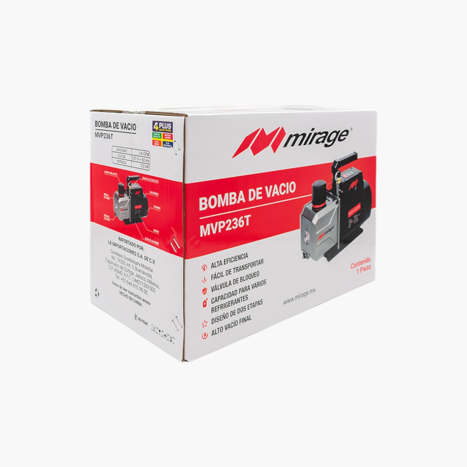 Bomba De Vacío 3.6 Cfm Mirage Dos Etapas Potencia 1/2 Hp Mvp